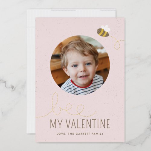 Foil Bee My Valentine Holiday Photo Card _ Pink