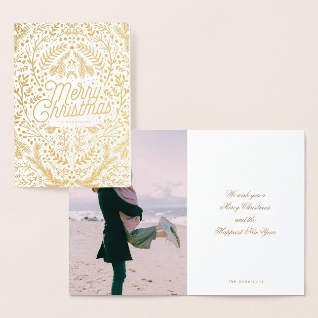 Foil Berries Foliage Merry Christmas Photo Theme Foil Card (Creator Uploaded)