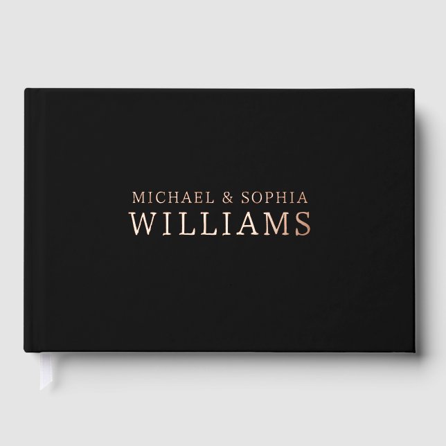 Foil Black Modern Guest Book Simple Photo Elegant  (Front)