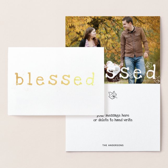 Foil Blessed Maple Leaves Thanksgiving Greeting Foil Card (Display)