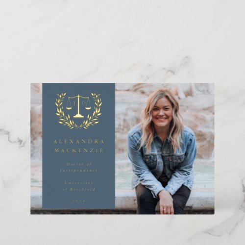 FoilBlue JD Law Scales Graduation Announcement