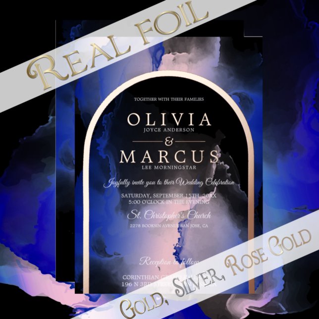 Foil Blush Royal Blue Dreamy Wedding Invitation (Creator Uploaded)