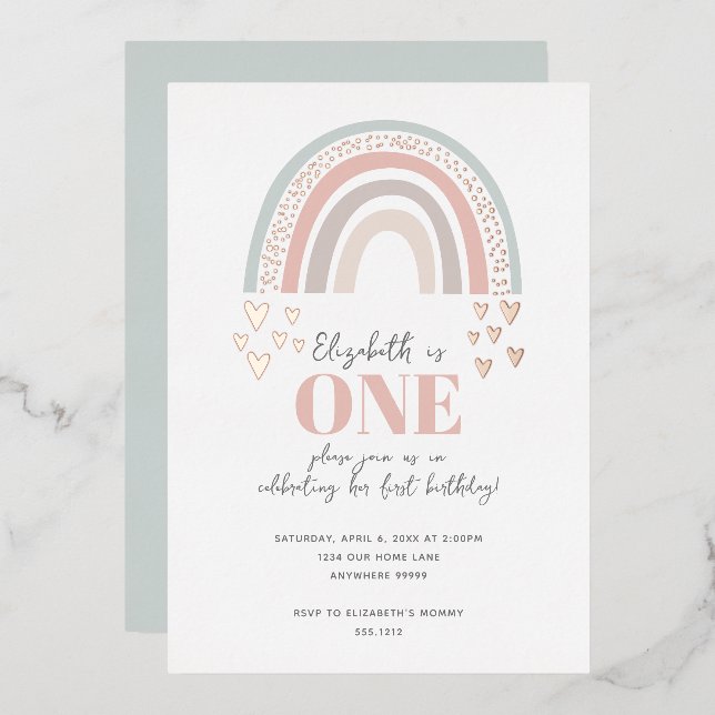 Foil Boho Rainbow Birthday Invitation (Front/Back)