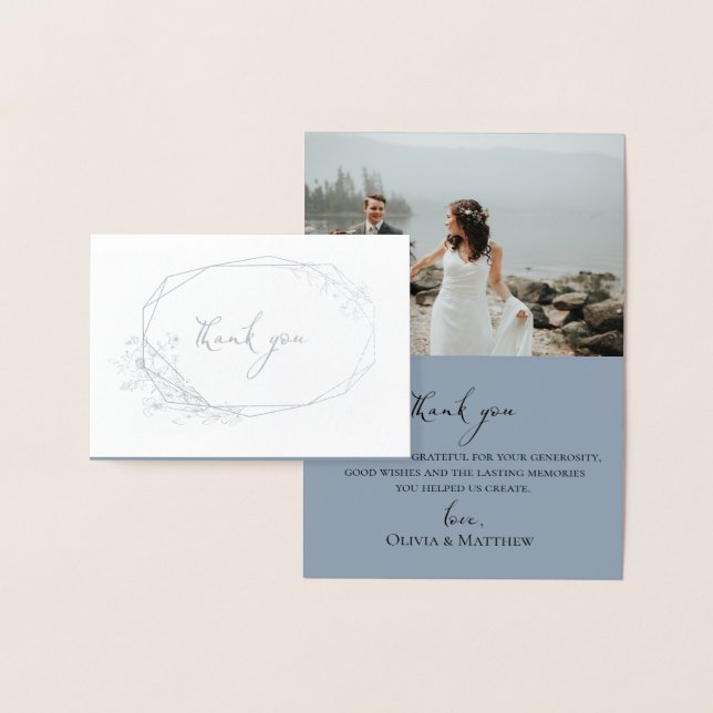 Foil Botanical Wreath Wedding Photo Thank You Card (Display)