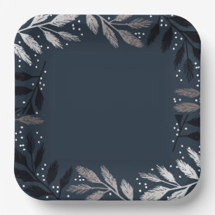 Foil Branches Christmas Party Paper Plates