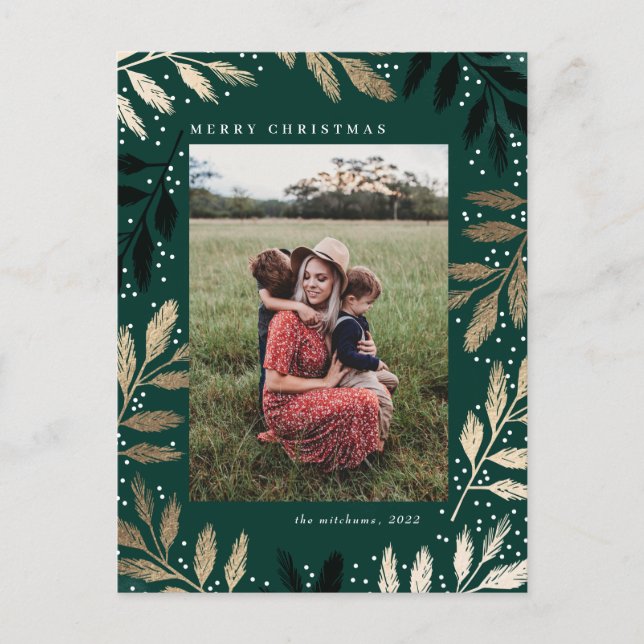 Foil Branches Merry Christmas Photo Holiday Postcard (Front)