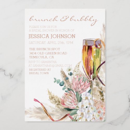 Foil Brunch Bubbly Bridal Shower Boho Champagne Foil Invitation