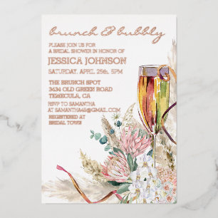 Foil Brunch Bubbly Bridal Shower Boho Champagne Invitation