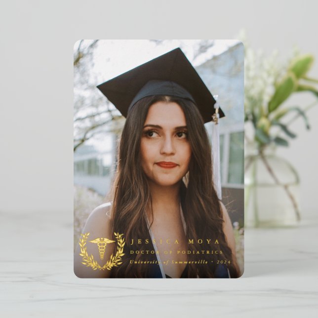 Foil Caduceus Med School Graduation Announcement (Standing Front)