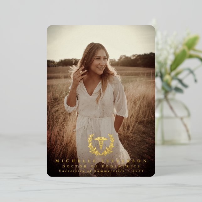 Foil Caduceus Med School Graduation Announcement (Standing Front)