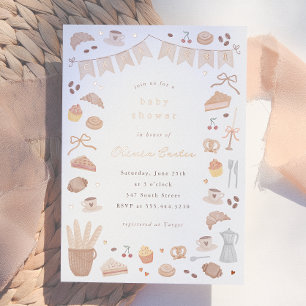 Foil Cafe Bebe Watercolor Baby Shower Invitation