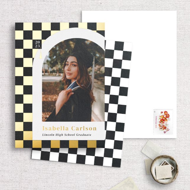 Foil Checkered Arch Photo Graduation Announcement (Creator Uploaded)