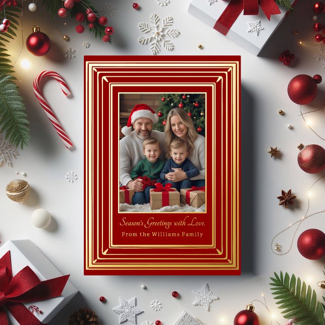 Foil Christmas Card Template Photos Holiday Red (Creator Uploaded)