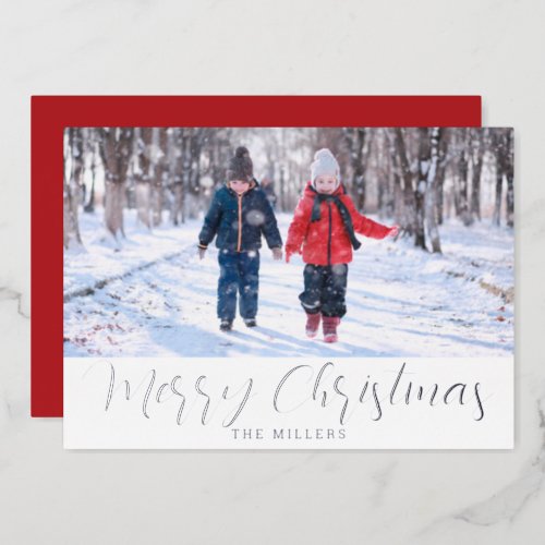 Foil Christmas Photo Card for Holidays in Red