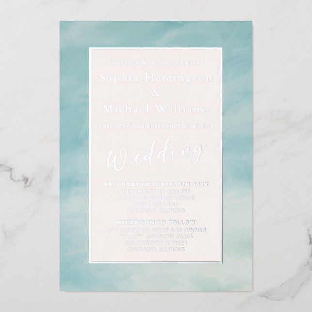 Foil Clouds & Sky Boho Serene Wedding Invitation (Front)