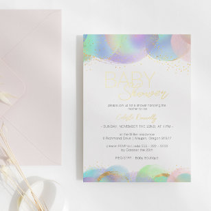 FOIL Colorful Rainbow Bubbles Baby Shower Foil Invitation