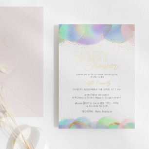 FOIL Colorful Rainbow Bubbles Baby Shower Invitation