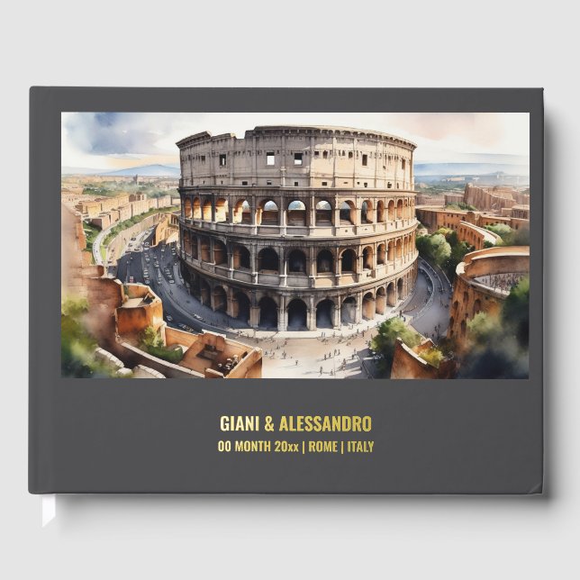 Foil Colosseum watercolor destination wedding Rome Foil Guest Book (Front)