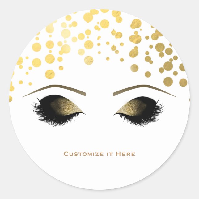 Foil Confetti Dots Gold Makeup Eyelashes Glam Classic Round Sticker (Front)