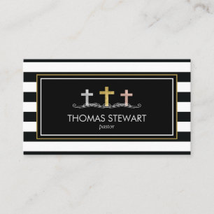Foil Cross Trio Striped Religious Business Card