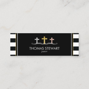 Foil Cross Trio Striped Religious Mini Business Card