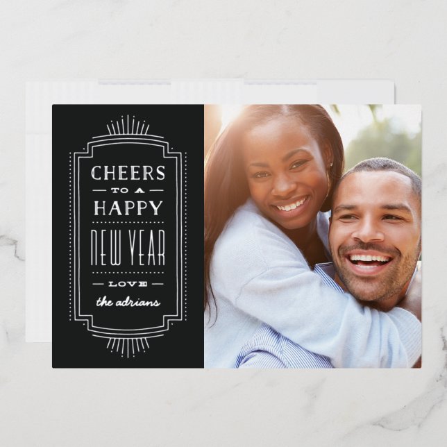 Foil Deco New Year's Holiday Card - Slate (Envelope)