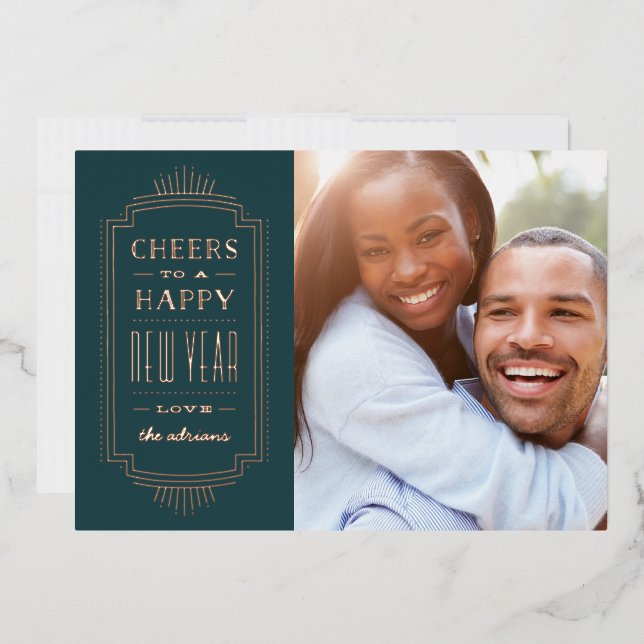 Foil Deco New Year's Holiday Card - Teal (Envelope)