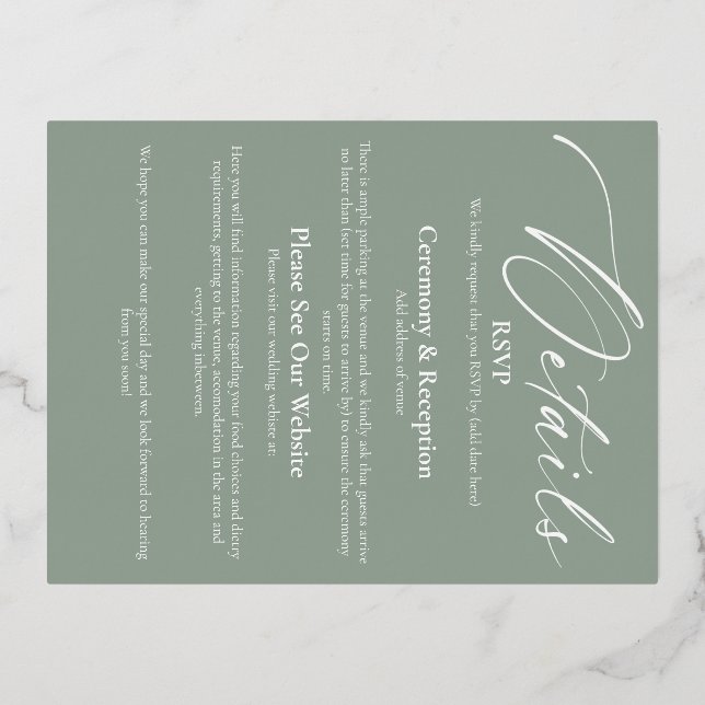 Foil Detail Card for Invitation Packs (Back)