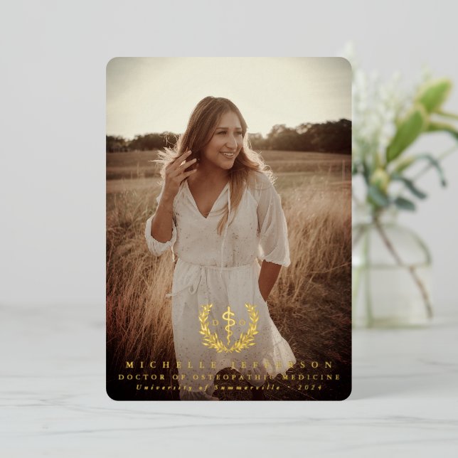 Foil DO Asclepius Graduation Photo Announcement (Standing Front)