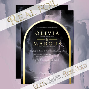 Foil Dusty Rose Dusty Blue Modern Fluid Ink Invitation