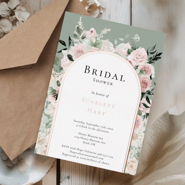 FOIL Dusty Rose Gold Arch Sage Bridal Shower Foil Invitation (Creator Uploaded)