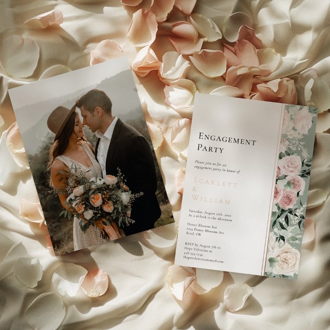 FOIL Dusty Rose Gold Modern Photo Engagement Party Foil Invitation (Creator Uploaded)