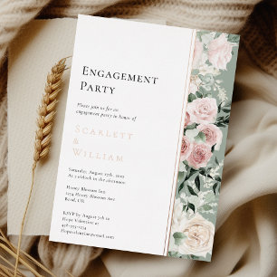 FOIL Dusty Rose Gold Sage Vintage Engagement Party Invitation