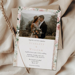 FOIL Dusty Rose Gold Vintage Classic Photo Wedding Foil Invitation