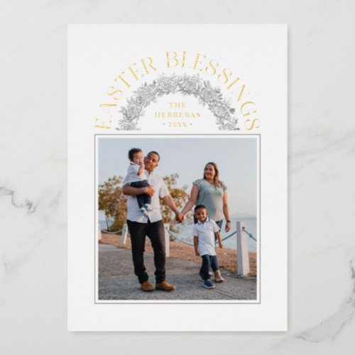 Foil Easter Blessings Wreath Arch Photo Card