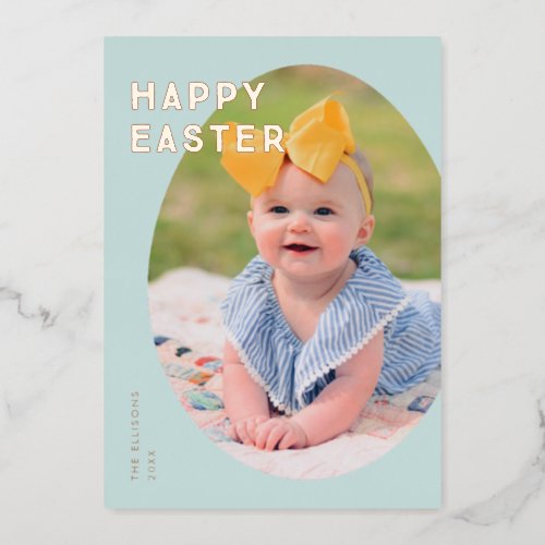 Foil Easter Egg Frame Holiday Photo Card _ Blue