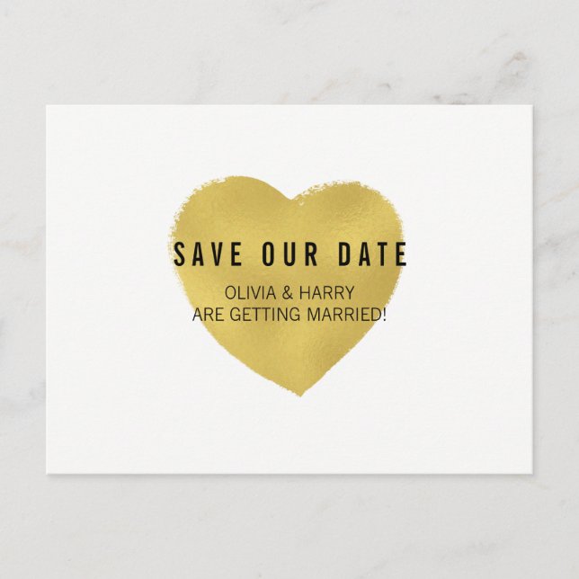Foil Effect Gold Heart | Save The Date Postcard (Front)