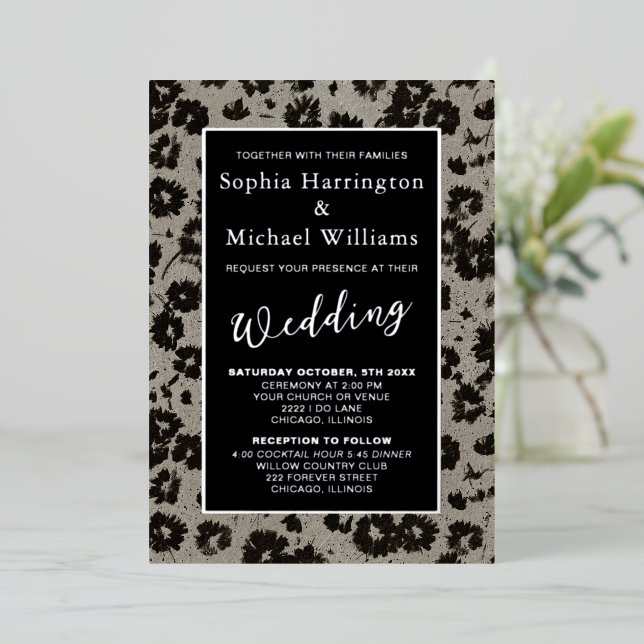 Foil Elegant Modern Floral Editable Template Black (Standing Front)