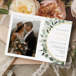 FOIL Eucalyptus Gold Horizontal Photo Wedding Invitation