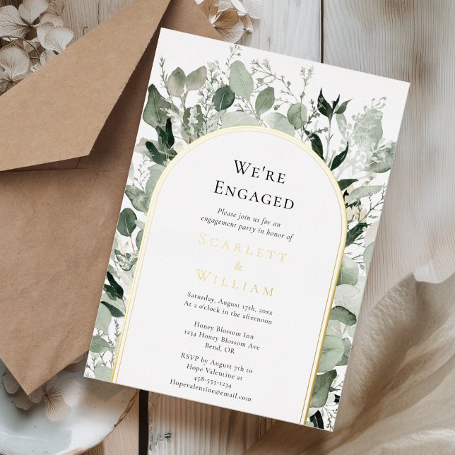 FOIL Eucalyptus Gold Sage Simple We're Engaged Invitation (Creator Uploaded)