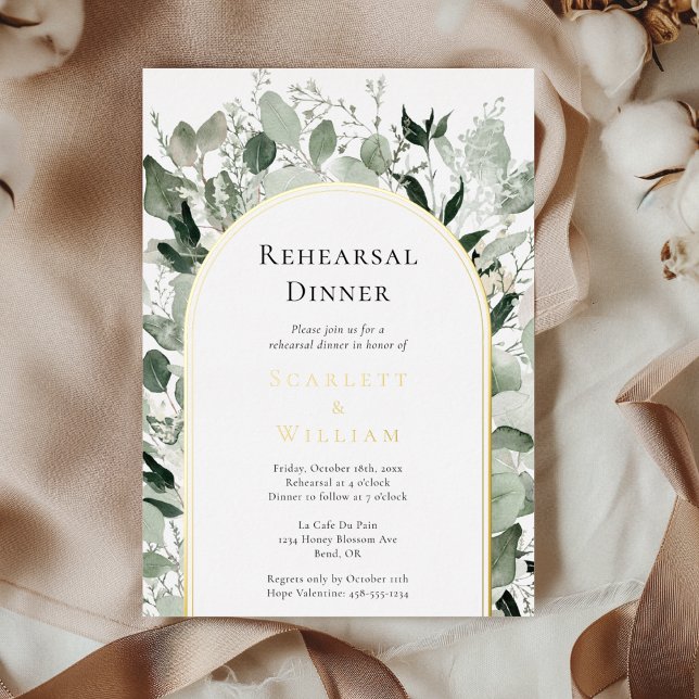 FOIL Eucalyptus Gold Sage Wedding Rehearsal Dinner Invitation (Creator Uploaded)
