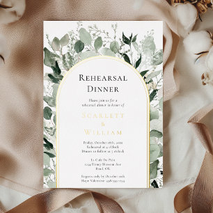FOIL Eucalyptus Gold Sage Wedding Rehearsal Dinner Invitation