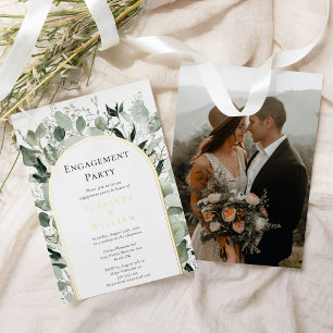 FOIL Eucalyptus Gold Simple Photo Engagement Party Invitation