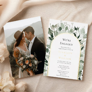 FOIL Eucalyptus Gold Simple Photo We're Engaged Invitation