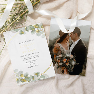 FOIL Eucalyptus Greenery Gold Simple Photo Wedding Invitation