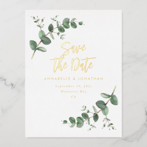 foil Eucalyptus modern wedding save the date  Foil Invitation Postcard