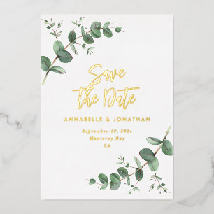 foil Eucalyptus modern wedding save the date Invitation