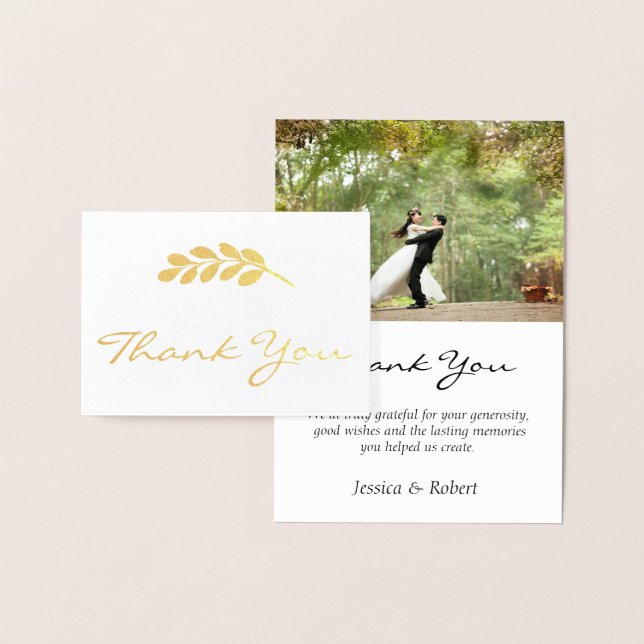 Foil Eucalyptus Wedding Photo Thank You Card (Display)
