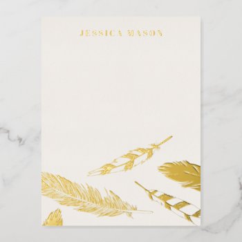 Foil Feathers Drawing Stationery Note Card - Beige by AmberBarkley at Zazzle
