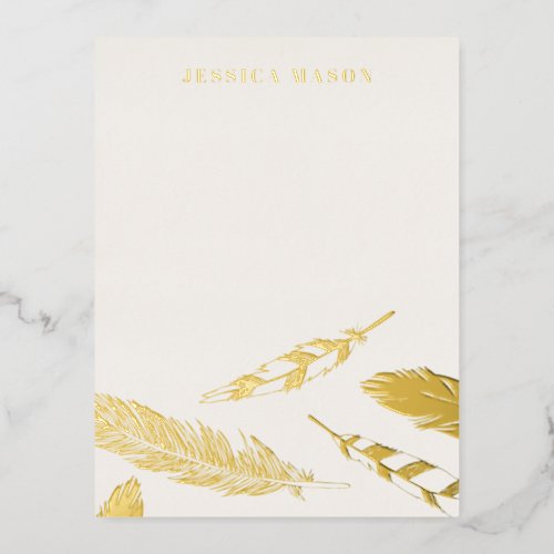 Foil Feathers Drawing Stationery Note Card _ Beige